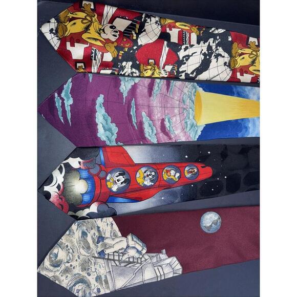 Vintage Mickey Mouse NASA Space Moonwalker Globe Moon Spaceship Rocket Tie Lot - Picture 1 of 15